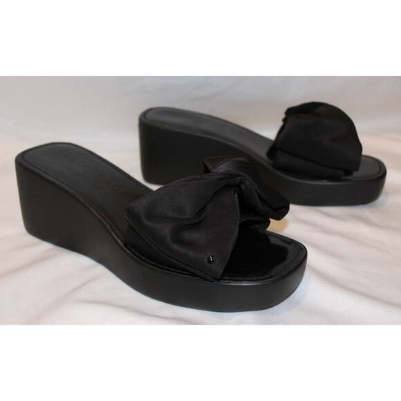 NIB Kate Spade New York Women's Birkini Wedge Platform‎ Bow Sandals Black z 9 - Picture 1 of 7